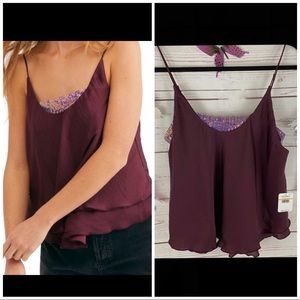 NWT Free People Satin Cami Sequin Accent Top